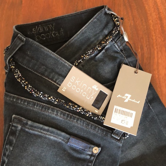 7 For All Mankind Size 29 skinny bootcut premium black denim jeans w beaded belt - Picture 5 of 5